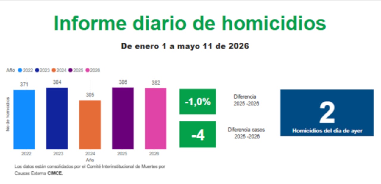 Se ha registrado una disminución del 1 % en los asesinatos con respecto a 2025.