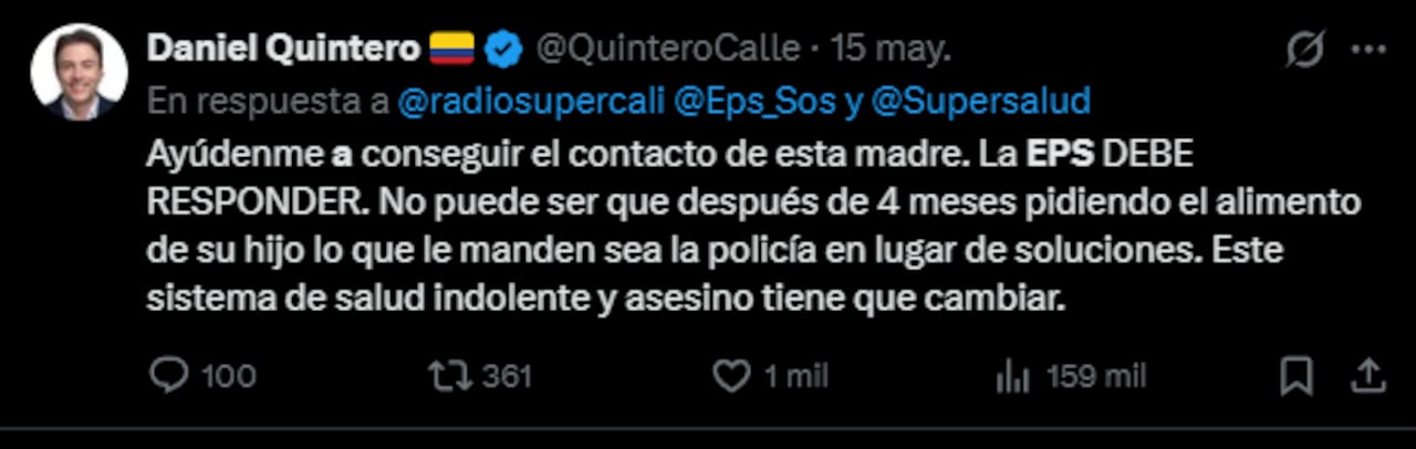 Daniel Quintero, actual superintendente de salud, se pronuncio en redes sociales sobre el caso.
