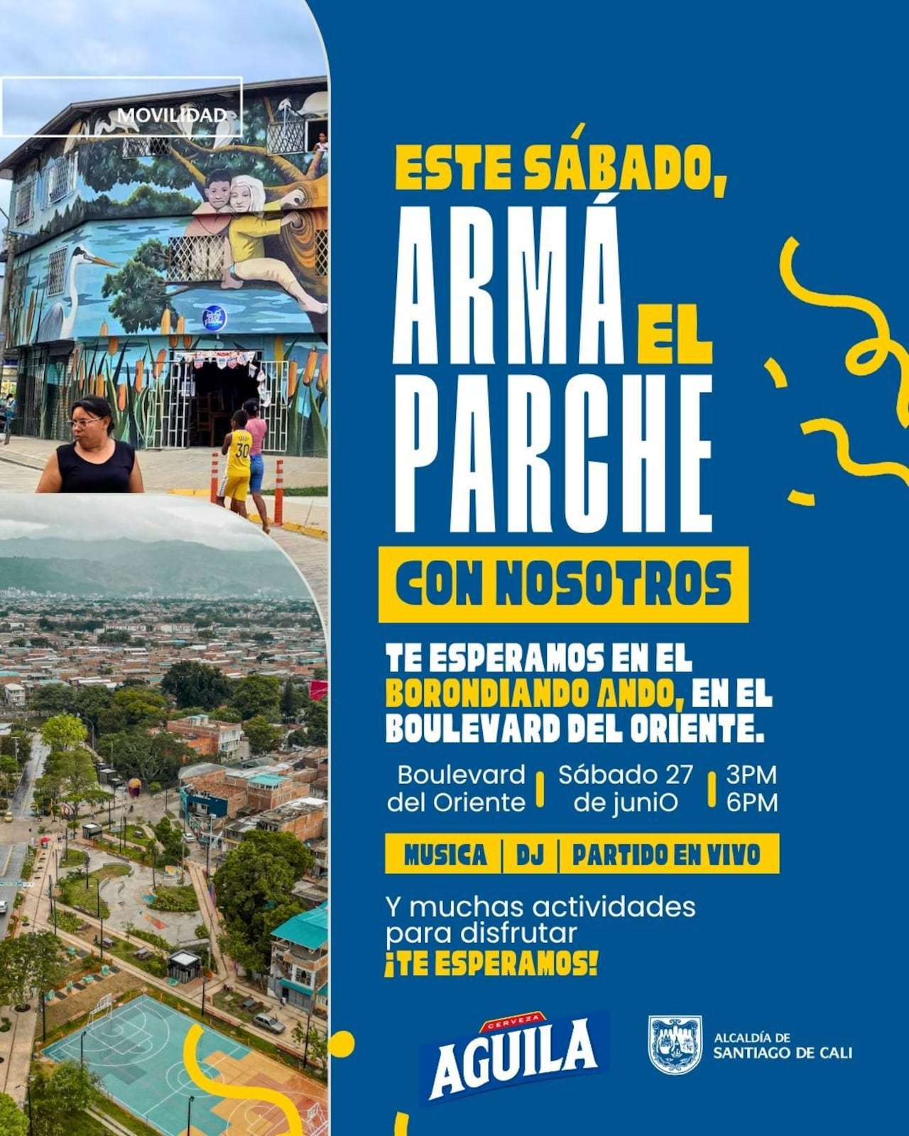 La estrategia 'Borondiando Ando' volverá este 27 de junio a dos sectores emblemáticos de Cali con actividades culturales, muestras gastronómicas, emprendimientos, música en vivo y pantallas gigantes para seguir el partido de la Selección Colombia