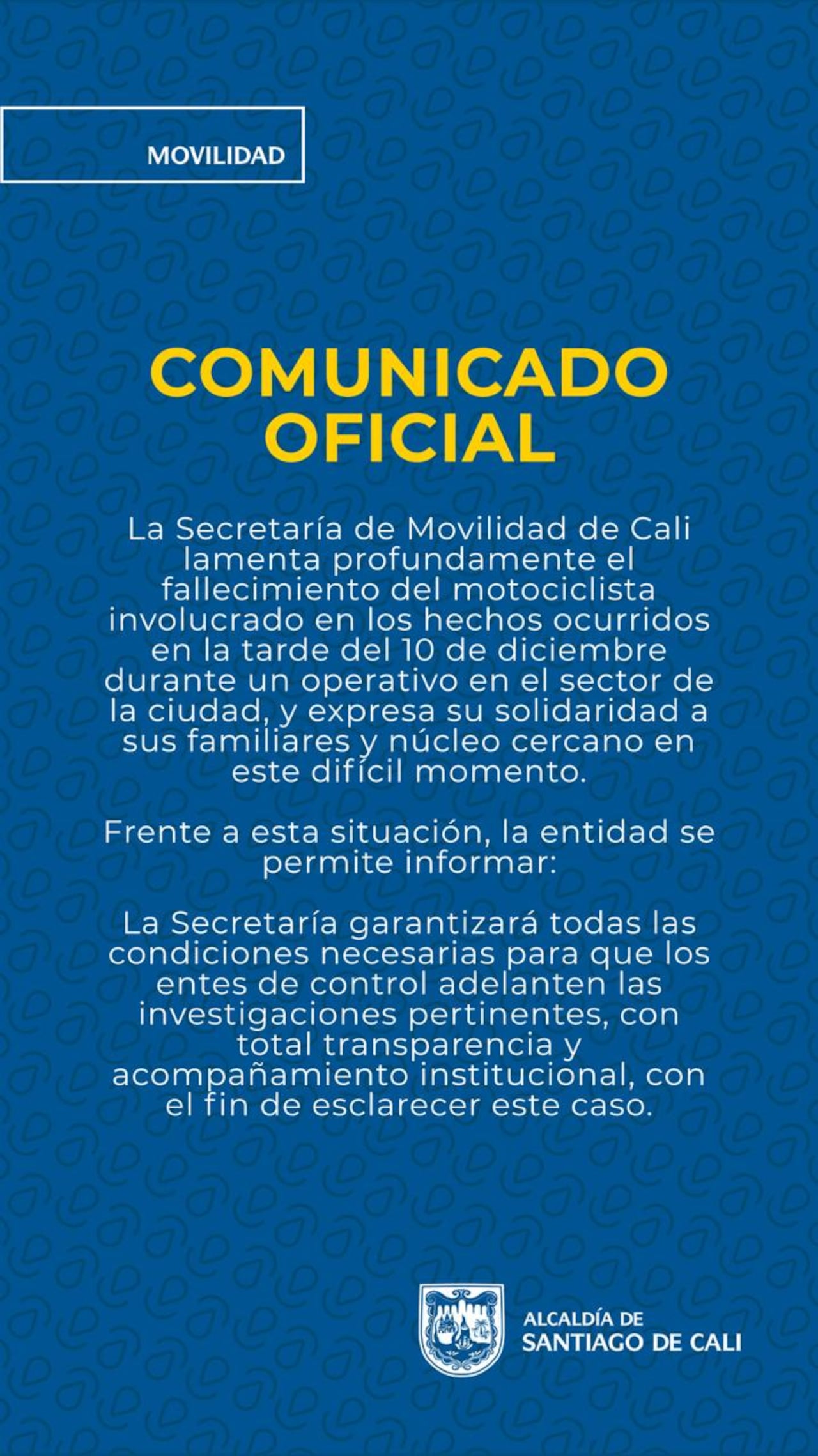 Comunicado oficial de la Secretaría de Movilidad.