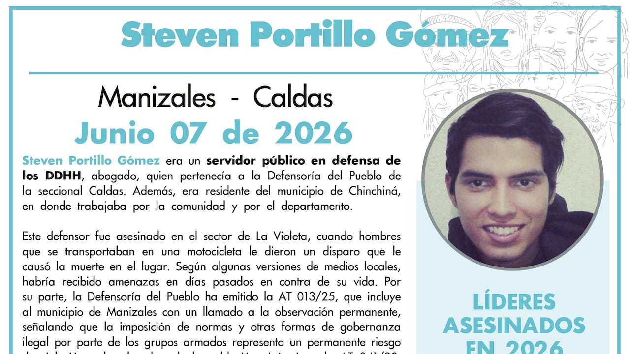 Steven Portillo Gómez trabajaba en la Defensoría del Pueblo de Caldas y era reconocido por su labor comunitaria.