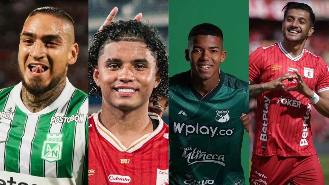De izquierda a derecha: Cristian 'Chicho' Arango, de Atlético Nacional; Josen Escobar, del América de Cali; Matías Orozco, exjugador del Deportivo Cali; y Yeison Guzmán, del América de Cali.