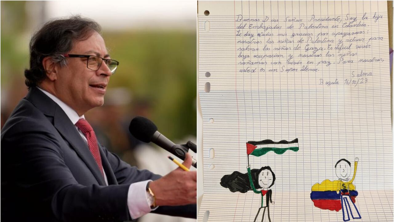Presidente Gustavo Petro y carta de la hija del embajador de Palestina en Colombia