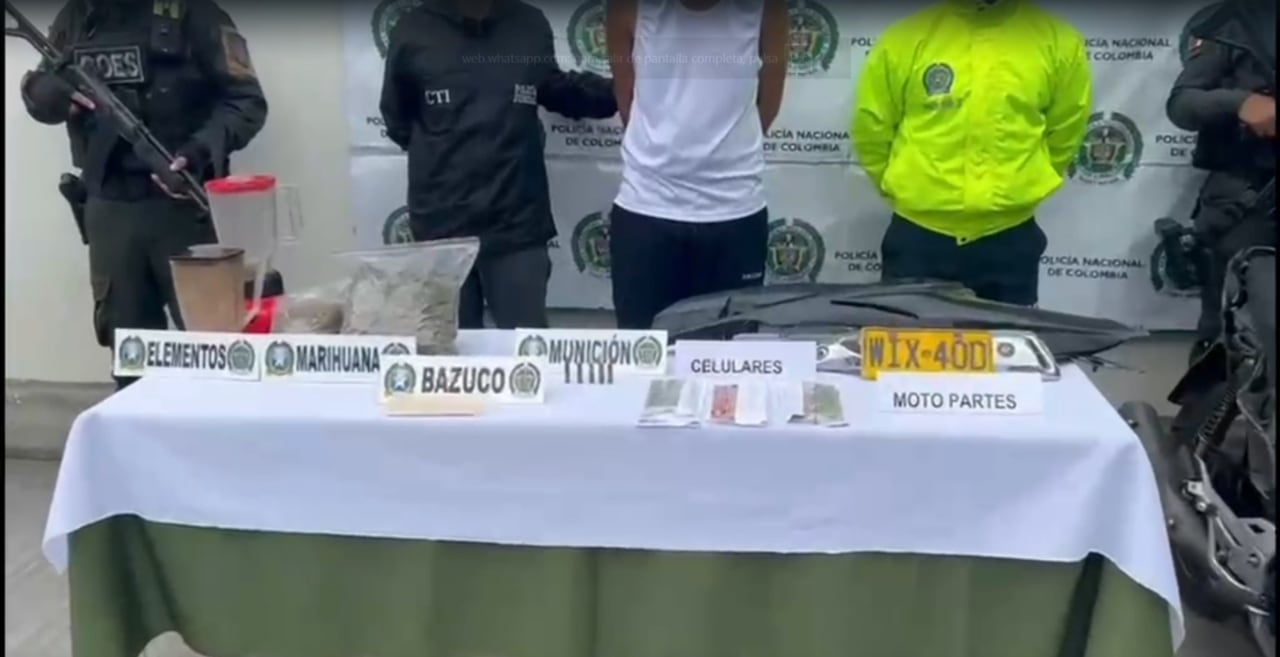 alias ‘El Cholo’, fue capturado en Palmira durante un allanamiento donde se incautaron 1.000 dosis de estupefacientes, municiones y tres motocicletas hurtadas.