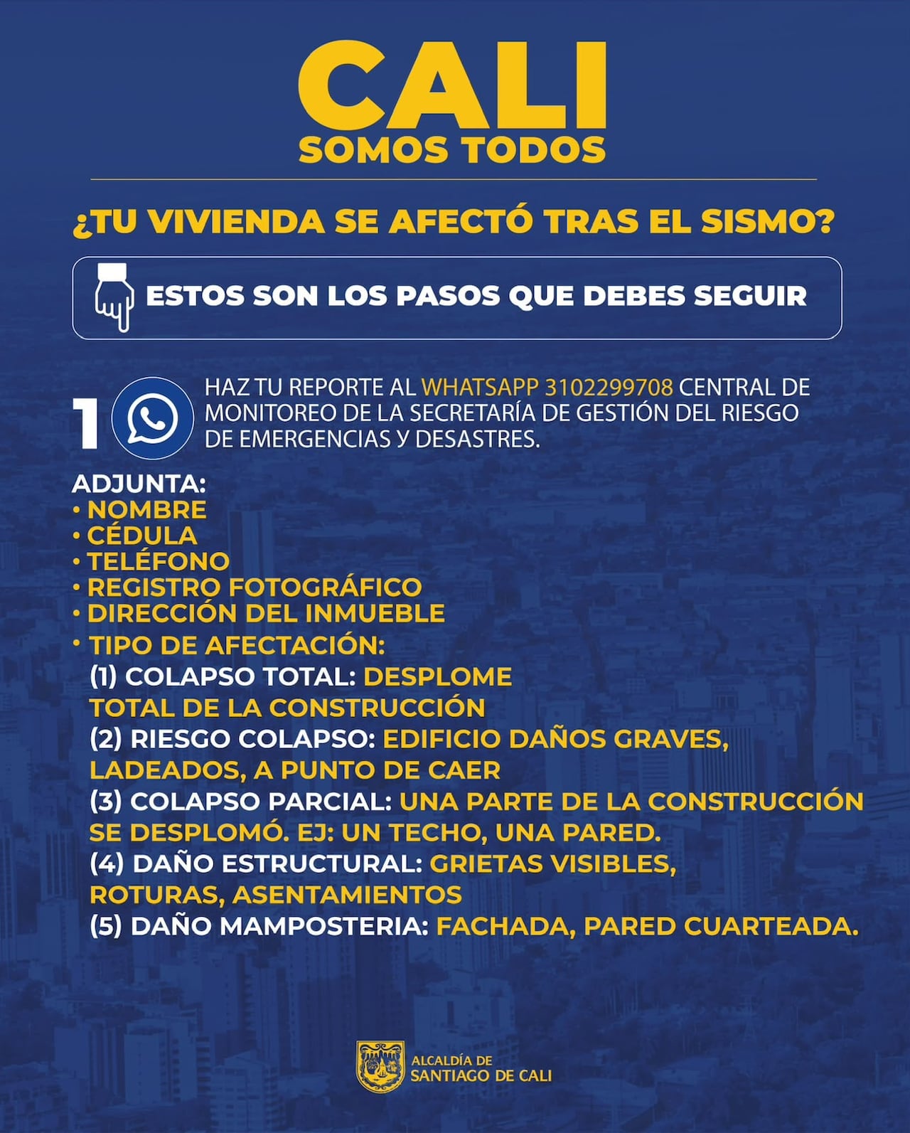 Terremoto en Cali, información oficial, canales de atención