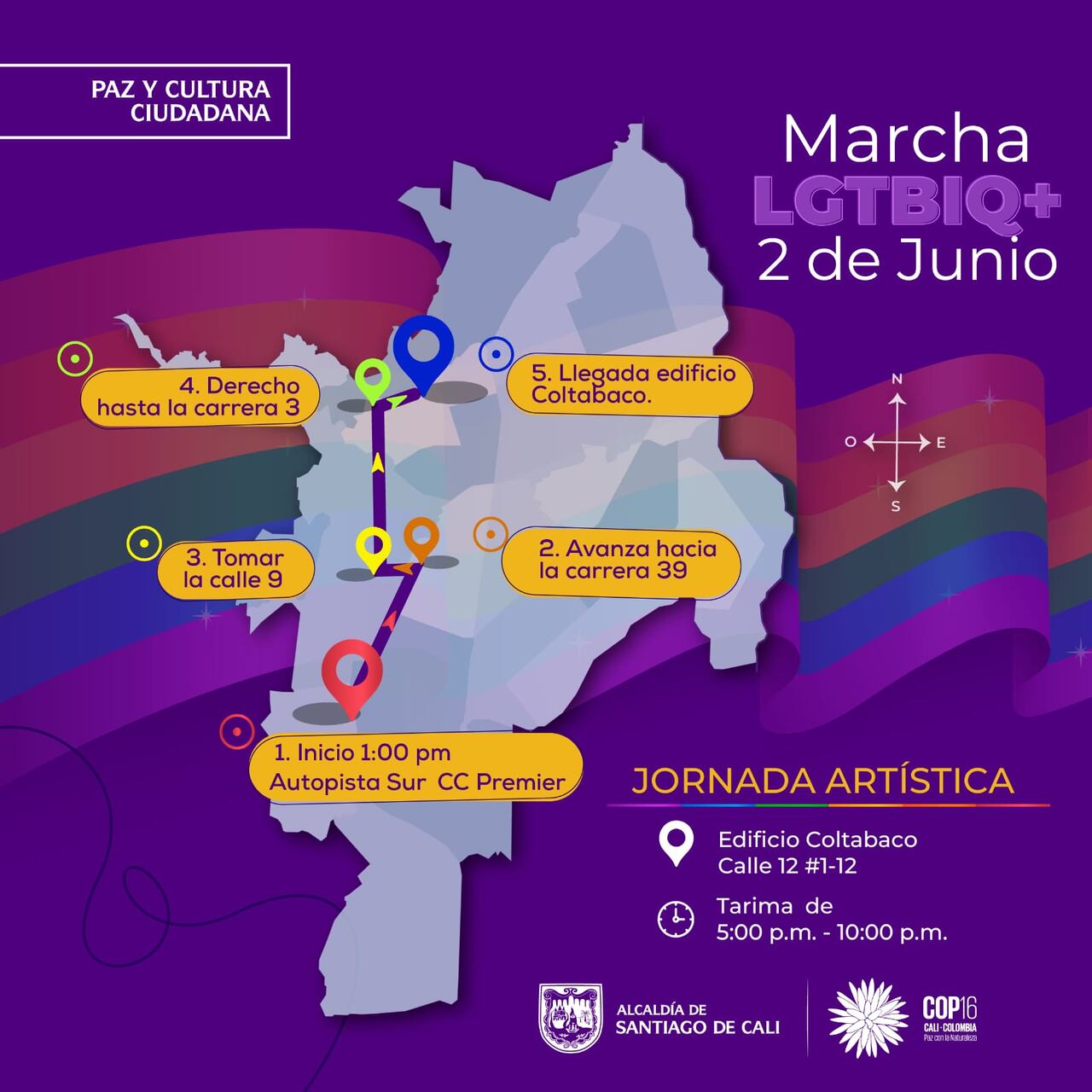 Mapa de la marcha gay en Cali
