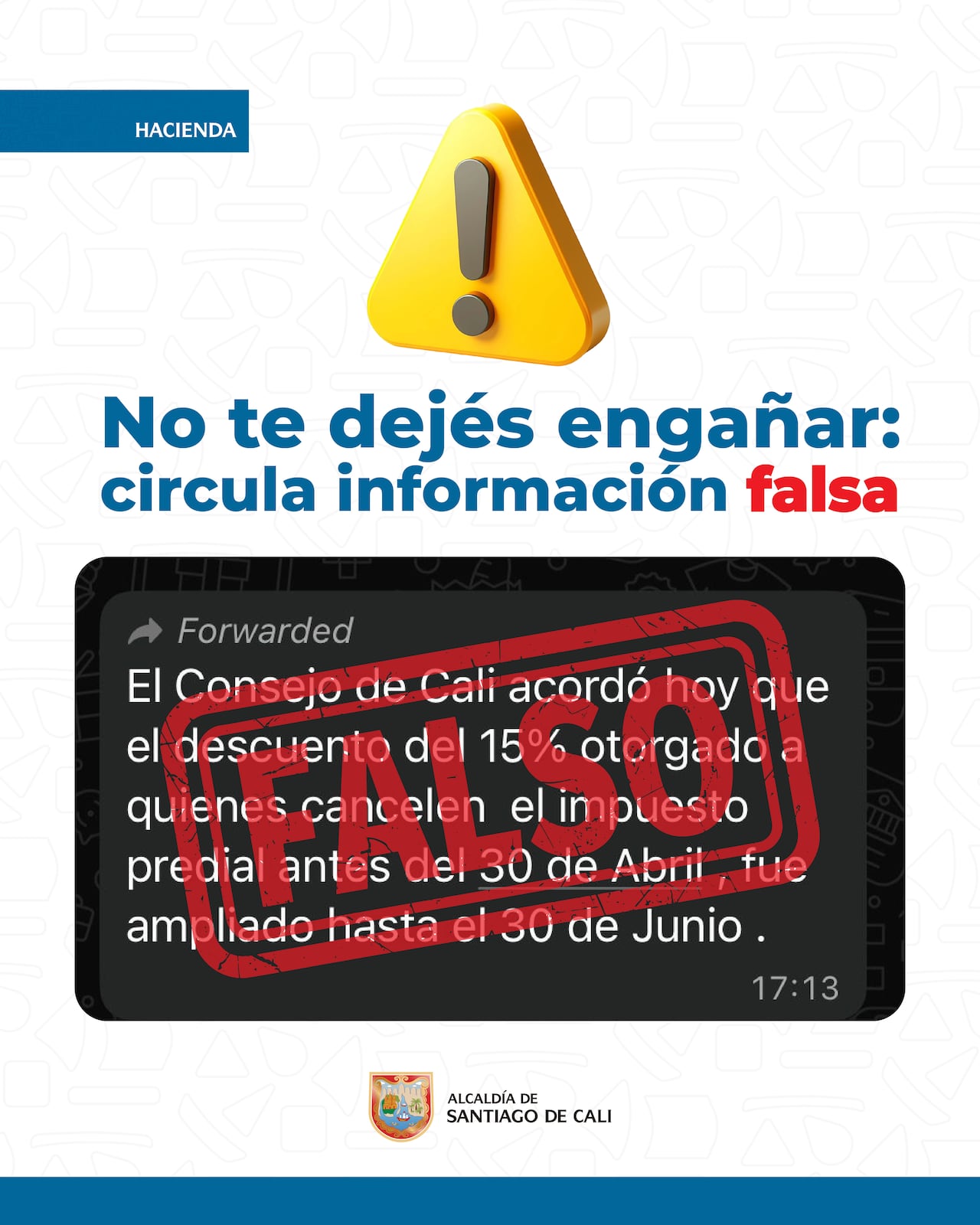 Hacienda Cali insta a no dejarse engañar sobre el pago del impuesto predial.