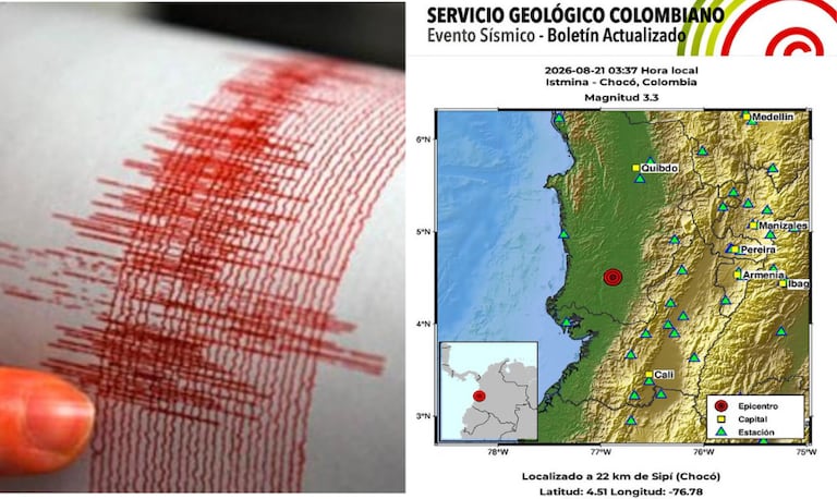 Uno de los sismos se registró sobre las 3:37 a. m., con una magnitud de 3,3 y una profundidad de 74 kilómetros, según el reporte del Servicio Geológico Colombiano.