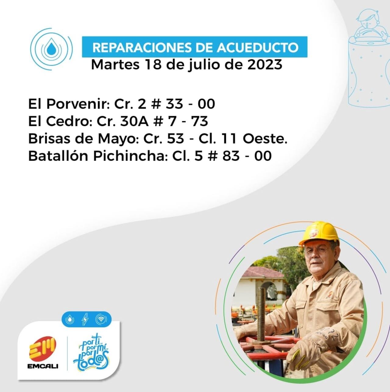 Estos son los sectores de Cali que se quedarán sin agua este 18 de julio.