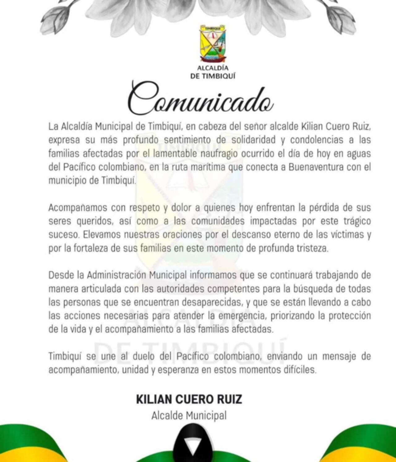 Naufragio en Timbiquí deja cuatro muertos, entre ellos dos menores de edad