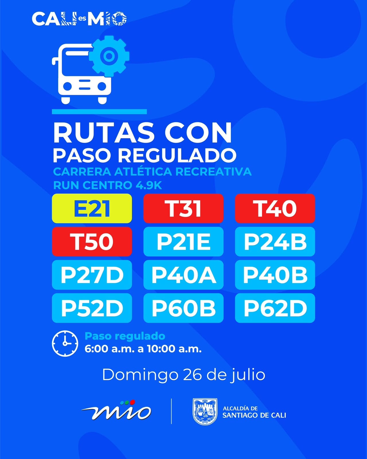 Respecto a otras líneas de buses como la T31, E21, T40, T50, P21E, P24B, P27D, P40A, P40B, P52D, P60B y P62D, el paso no será suspendido.