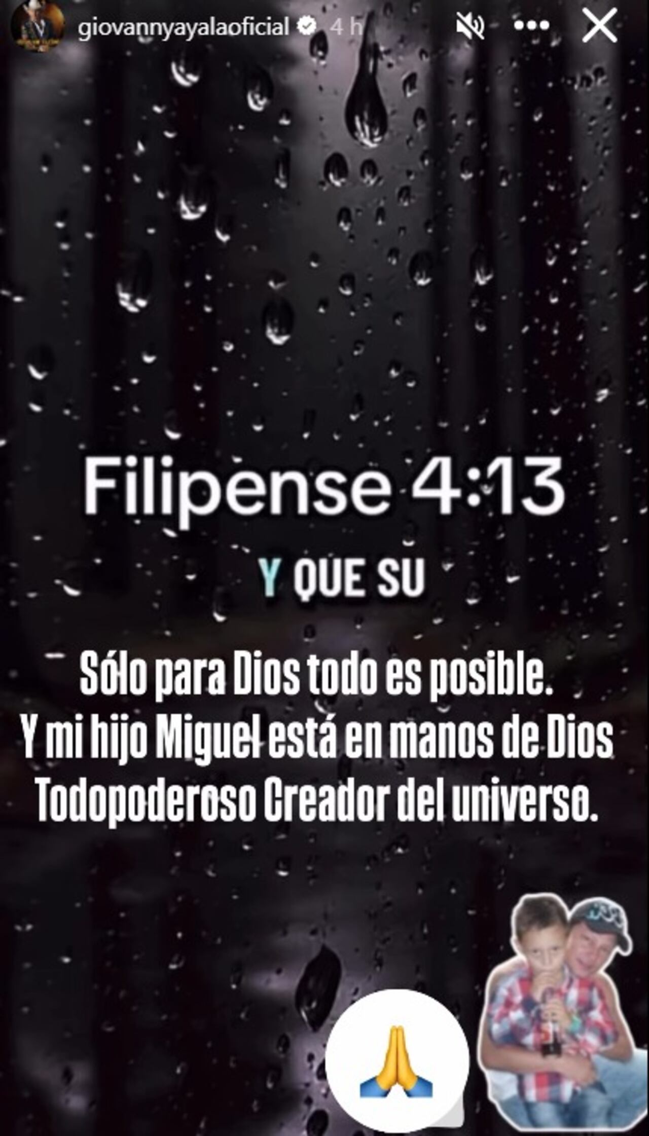 Giovanny Ayala envía nuevo mensaje de fe en medio del secuestro de su hijo Miguel