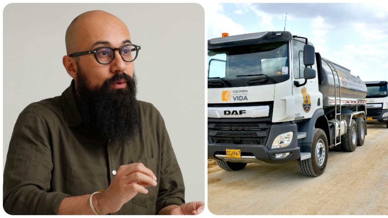 Carlos Carrillo y los carrotanques que compró la entidad antes de que él llegara al cargo.