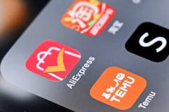 Logos de las aplicaciones de AliExpress, Shein y Temu