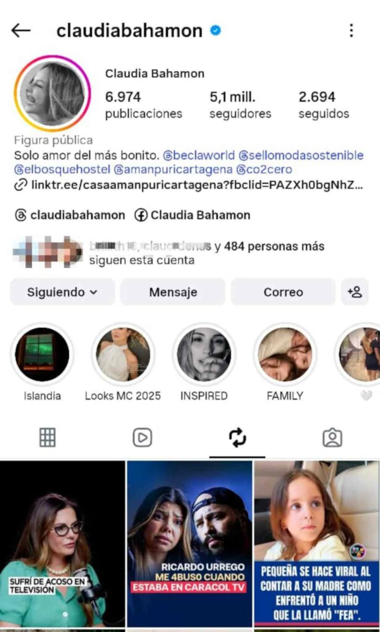 Claudia Bahamón compartió testimonio de María José Martínez sobre acoso en reality show.