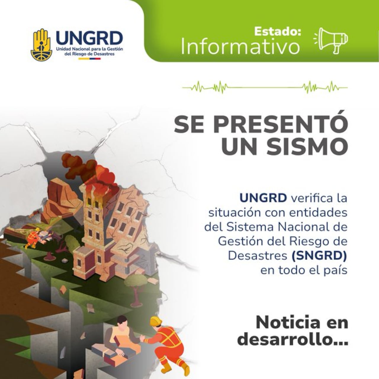 La Sala de Crisis Nacional de la UNGRD se realiza un barrido con las autoridades departamentales y municipales para verificar posibles afectaciones.