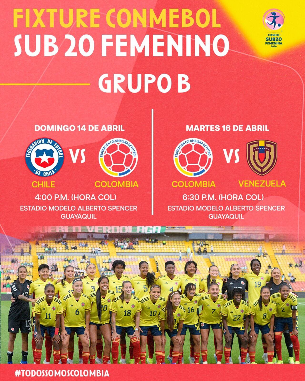 Calendario de la Selección Colombia Femenina en el Sudamericano Sub 20.