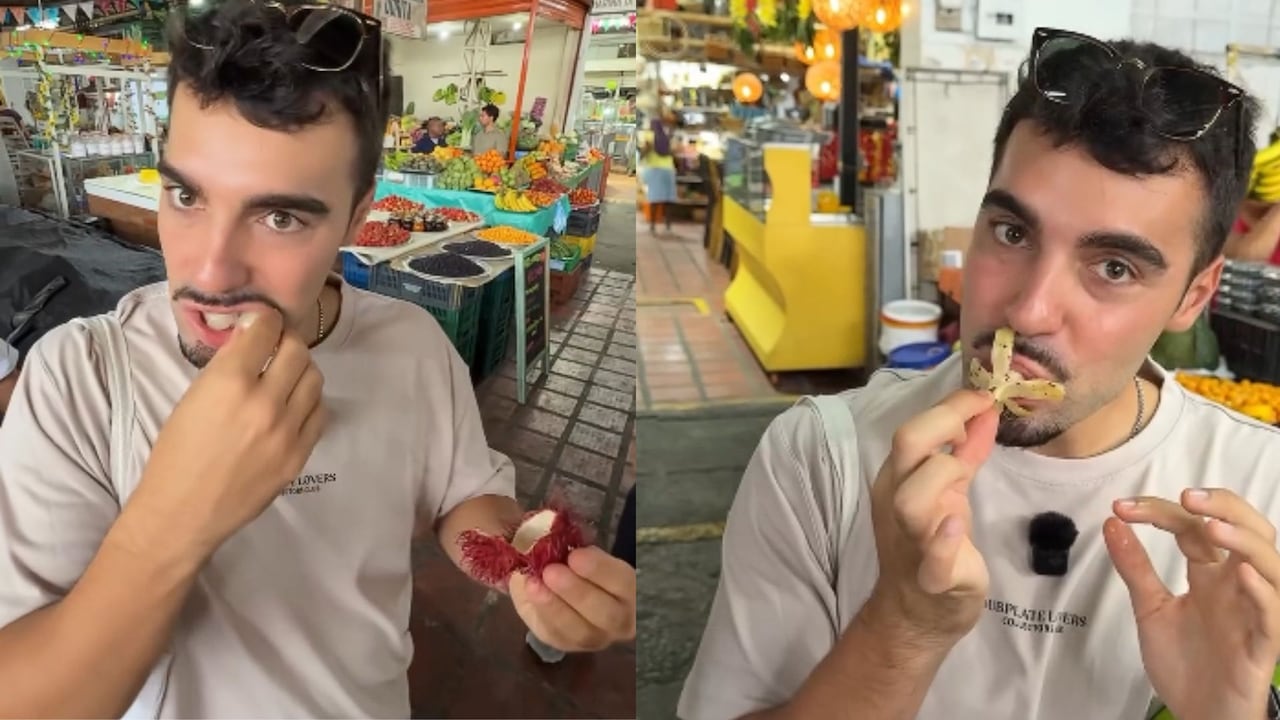 Fran Cuéllar, influencer de España que probó varias frutas que se venden en la Galería Alameda de Cali.
