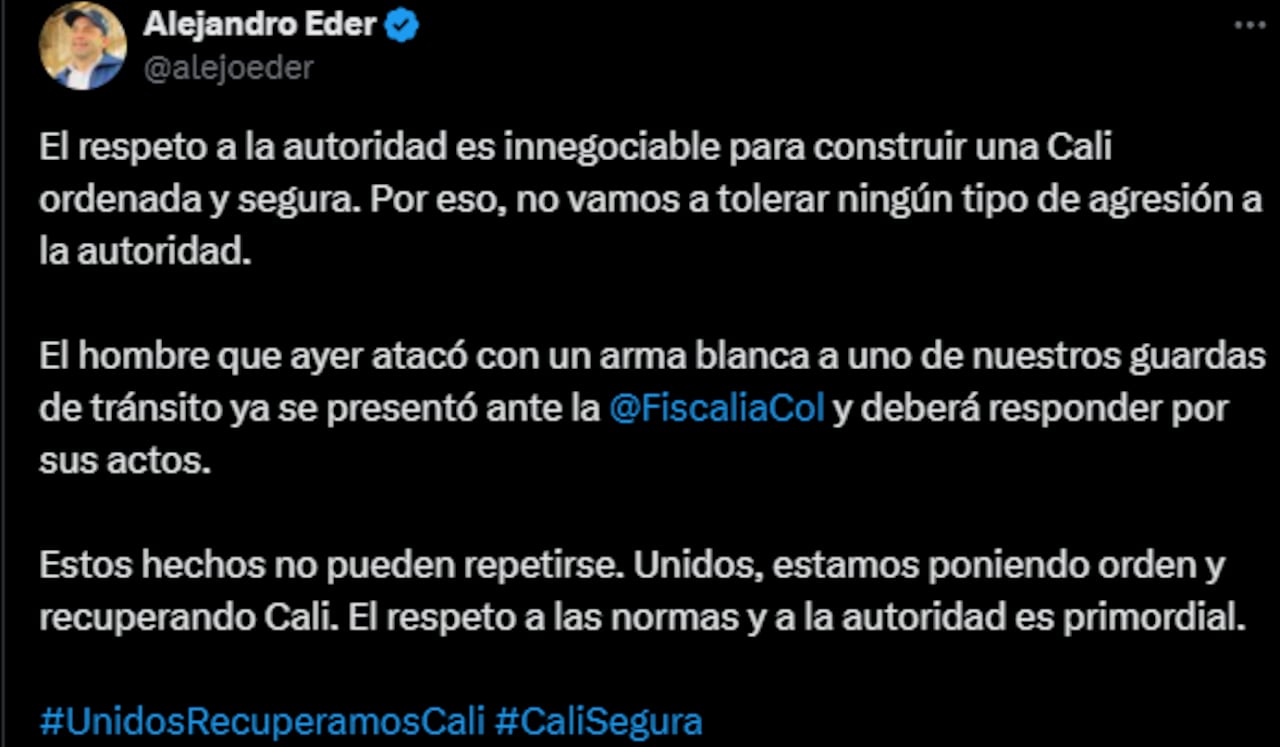 Este fue el mensaje que emitió el alcalde Alejandro Eder frente a la entrega voluntaria del agresor.