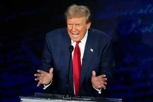 Republican presidential nominee former President Donald Trump speaks during a presidential debate with Democratic presidential nominee Vice President Kamala Harris at the National Constitution Center, Tuesday, Sept.10, 2024, in Philadelphia. (AP Photo/Alex Brandon)'