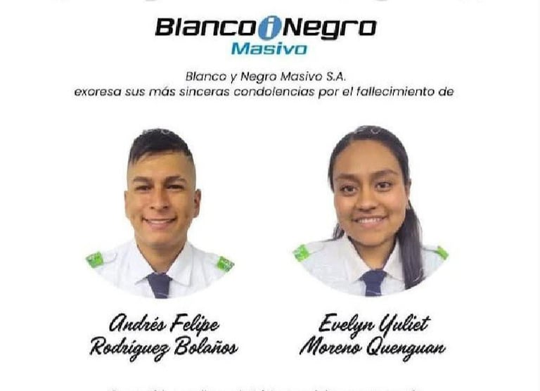 Andrés Felipe Rodríguez Bolaños y Evelyn Yuliet Moreno Quenguan murieron en un accidente de tránsito.