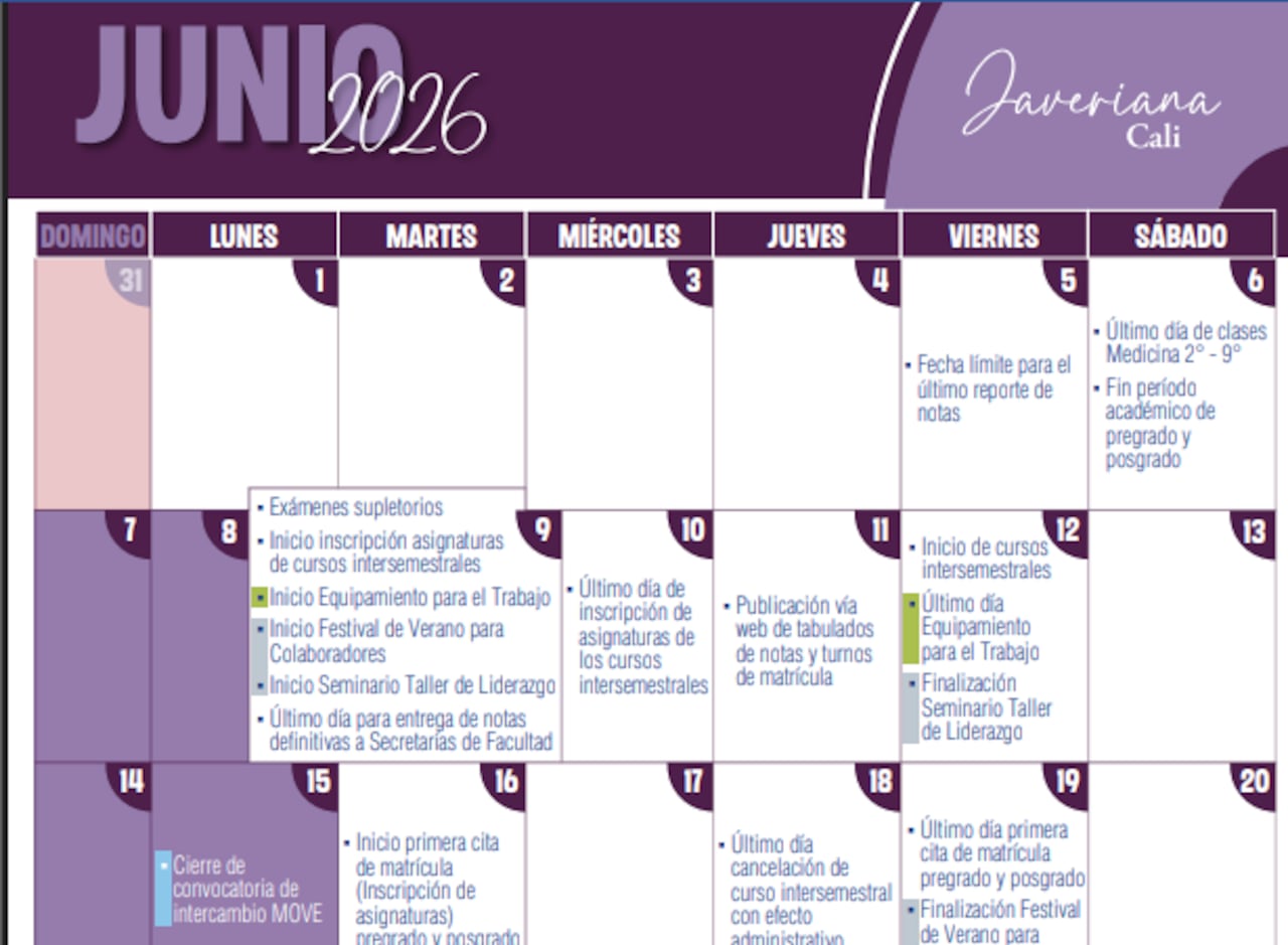 Calendario Académico Javeriana Cali