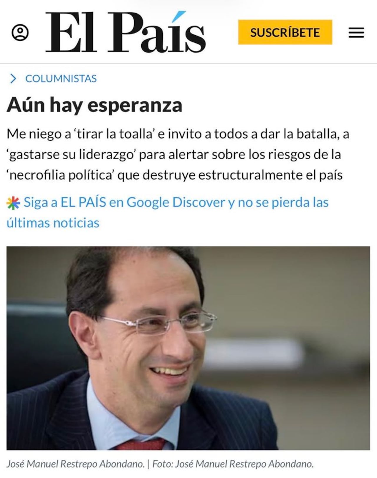 José Manuel Restrepo es columnista de diario El País.
