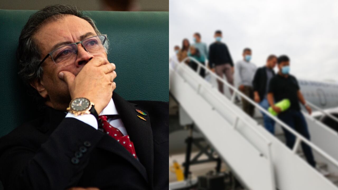Gustavo Petro y colombianos deportados de los Estados Unidos.