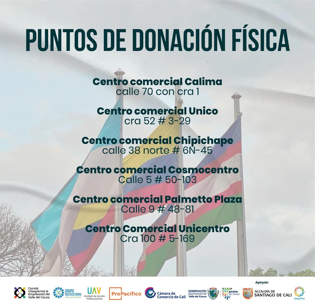 La Alcaldía de Cali y su Secretaría de Desarrollo Económico Distrital, hacen un llamado a la ciudadanía para unirse a la campaña de solidaridad a través de donaciones en puntos habilitados