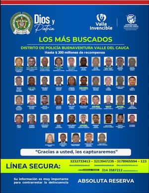 Cartel de los 45 delincuentes más buscadas de Buenaventura