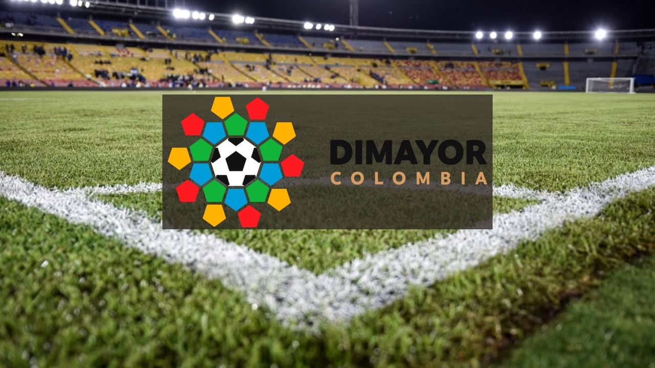 Logo de la Dimayor y atrás el Estadio El Campín, de Bogotá.