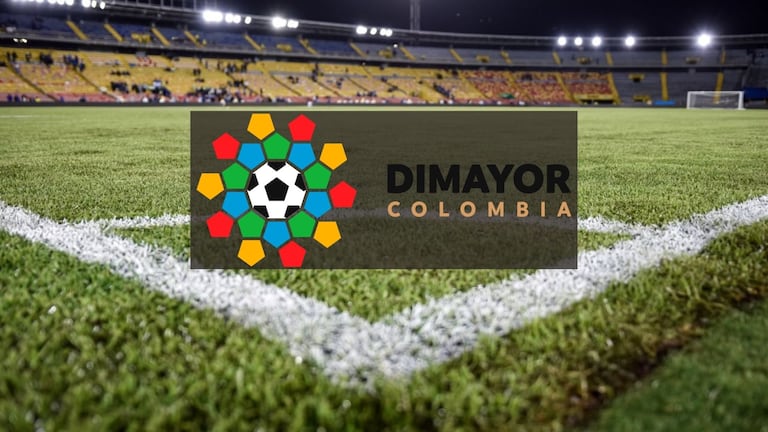 Logo de la Dimayor y atrás el Estadio El Campín, de Bogotá.