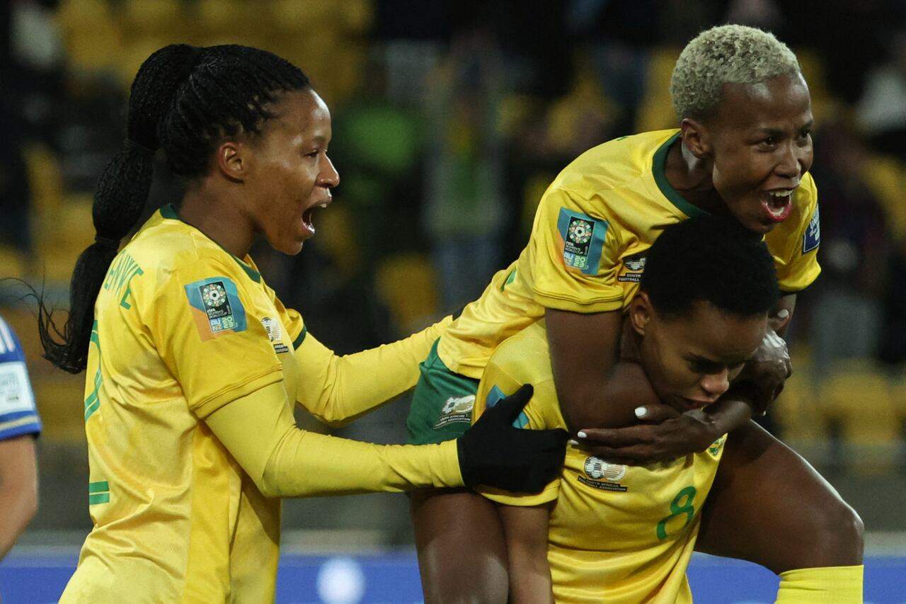 Las jugadoras de Sudáfrica celebran su clasificación en el Mundial Femenino 2023.