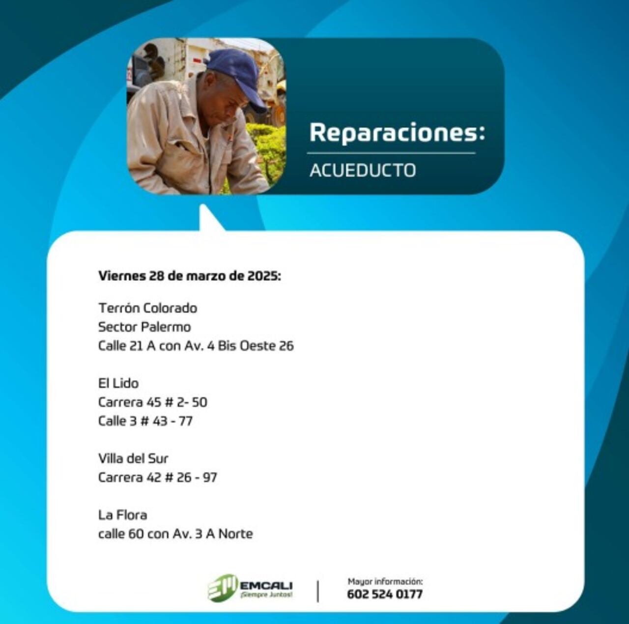 Reparaciones y mantenimiento Emcali para este viernes 28 de marzo