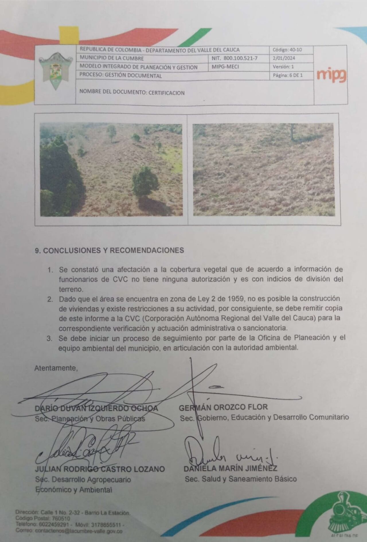 Habitantes de cuatro veredas denuncian deforestación y venta de lotes en área protegida de La Cumbre
