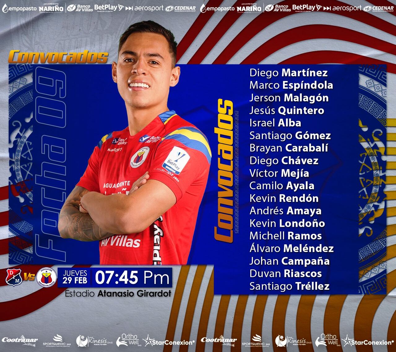 Convocados del Pasto para el duelo ante el DIM.
