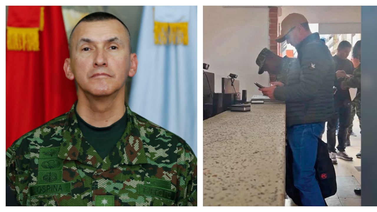 General Luis Mauricio Ospina, comandante del Ejército, y el profesor de inglés Leonardo Colmenares, en una foto de los seguimientos