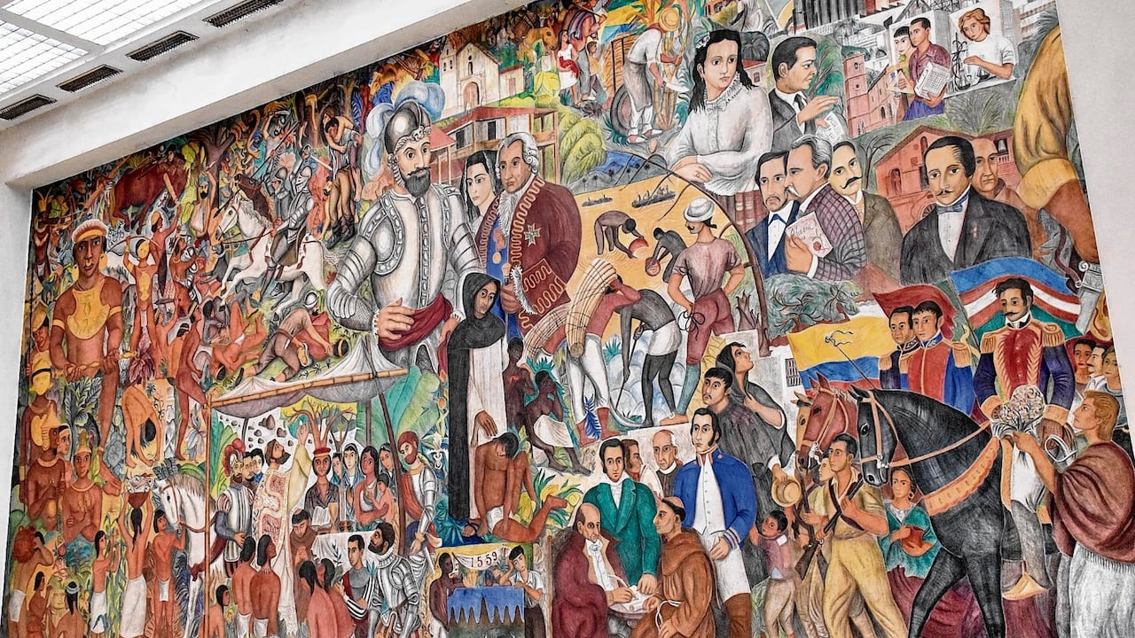 El gran mural de la historia de Cali, realizado por Hernando Tejada en el pabellón principal de la antigua Estación del Ferrocarril, pintado al fresco entre 1954 y 1956.