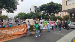 Los manifestantes están en medio de la vía impidiendo el paso de los vehículos.