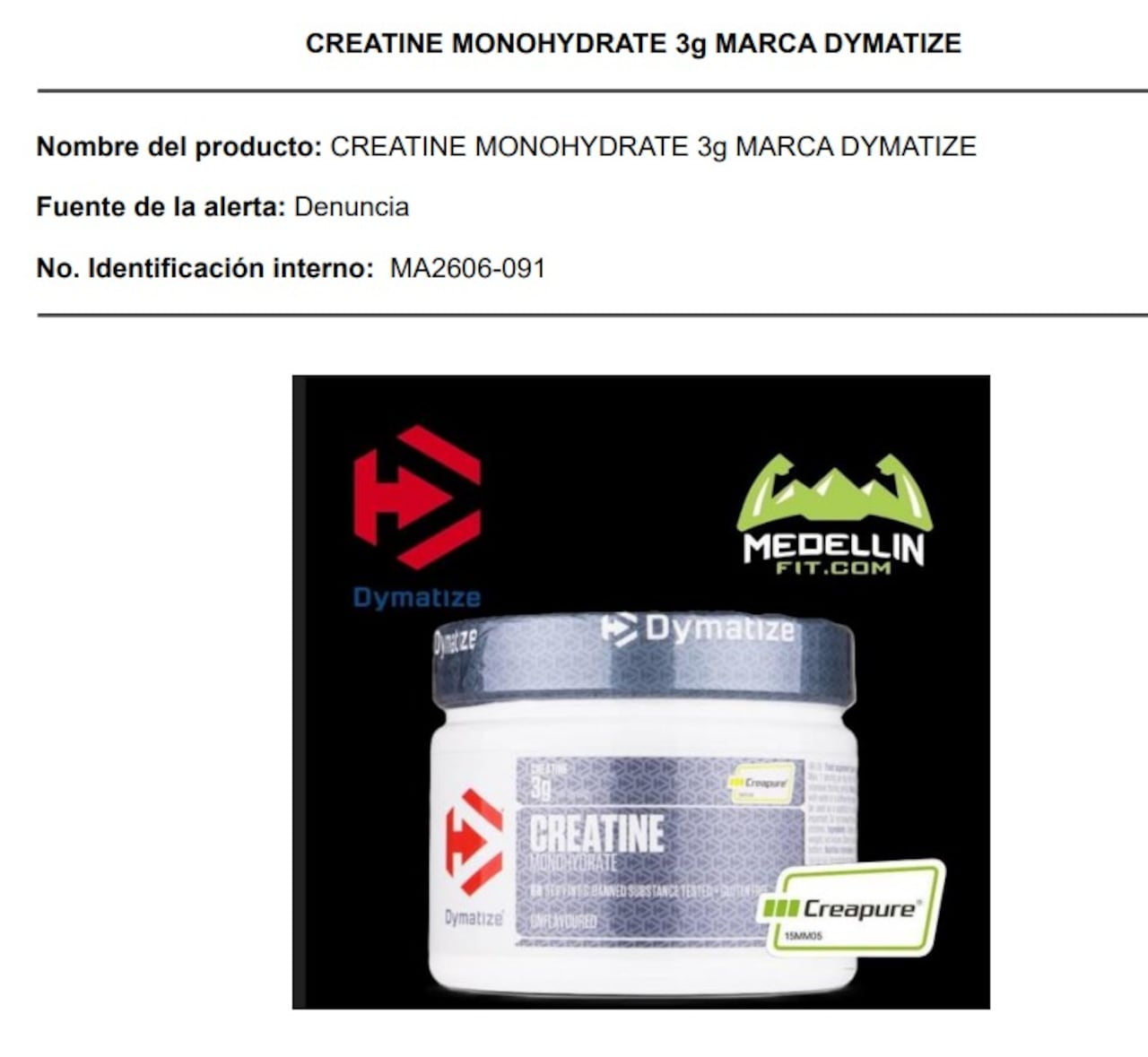 Esta creatina para entrenamiento fue catalogada como fraudulenta y su venta quedó prohibida.