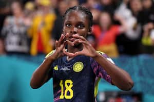 Linda Caicedo celebrando el gol que le anotó a Alemania en la Copa Mundial Femenina 2023