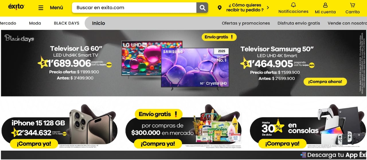 Los Black Days Éxito son una temporada de ofertas y descuentos especiales que el almacén Éxito realiza