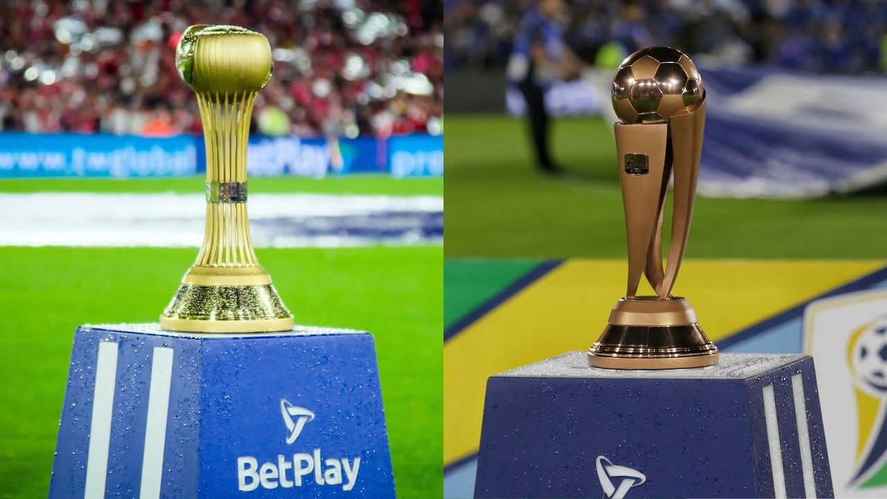Los trofeos de campeones de la Liga Colombiana (izq.) y el de la Copa Colombia (der.).