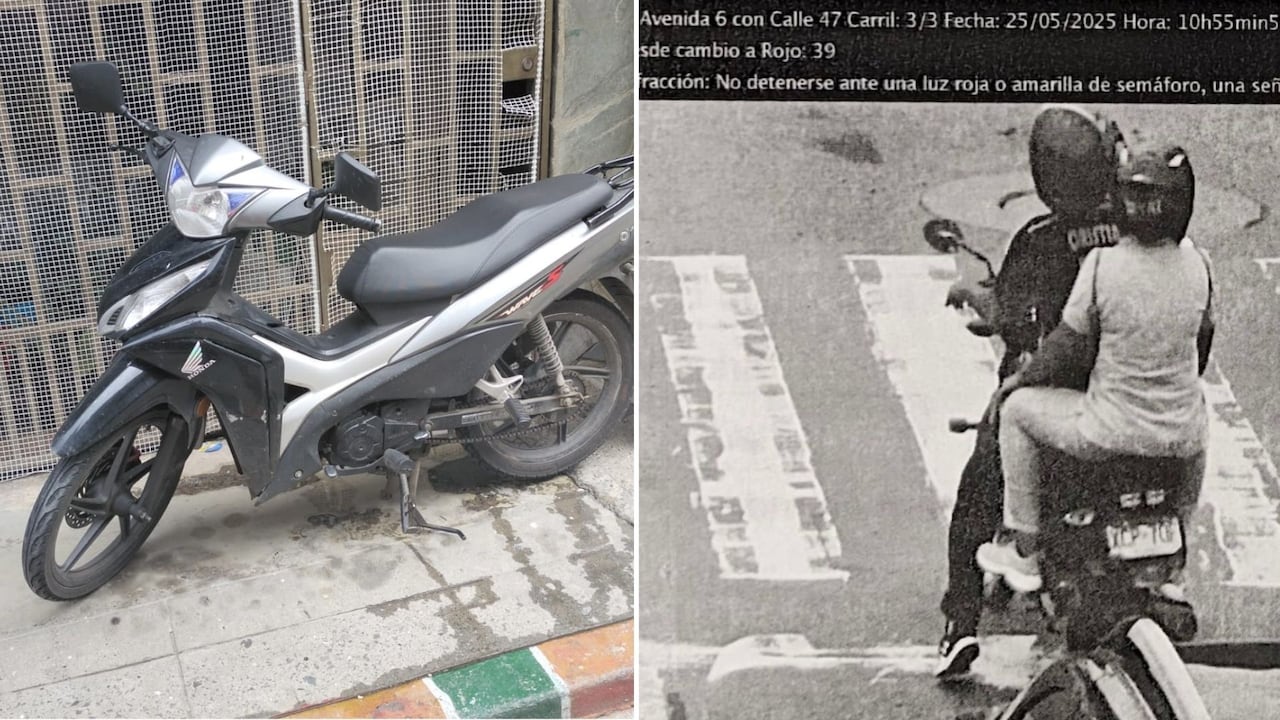 A la izquierda, la moto de Juan Pablo Medina. Del otro lado, el vehículo en el que se estarían cometiendo las infracciones.
