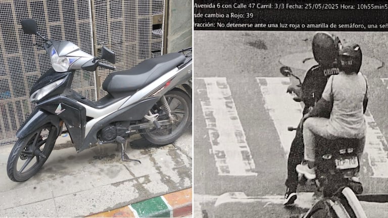 A la izquierda, la moto de Juan Pablo Medina. Del otro lado, el vehículo en el que se estarían cometiendo las infracciones.