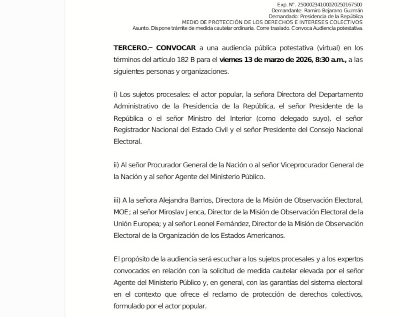 Esta es una parte de la citación del Tribunal.