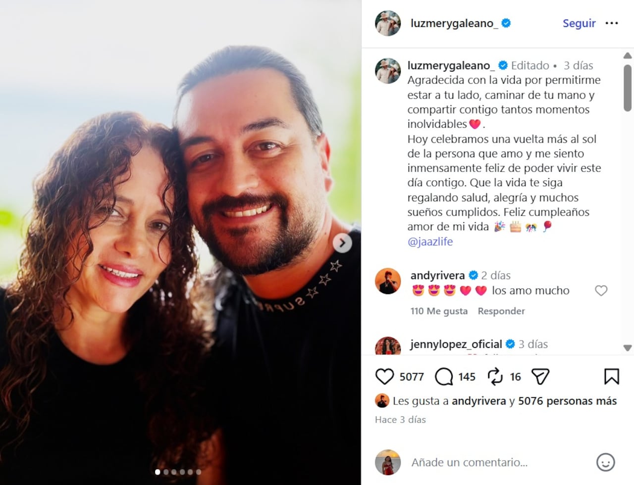 Luz Mery Galeano compartió románticas fotos con su pareja y recibió mensaje de Jenny López