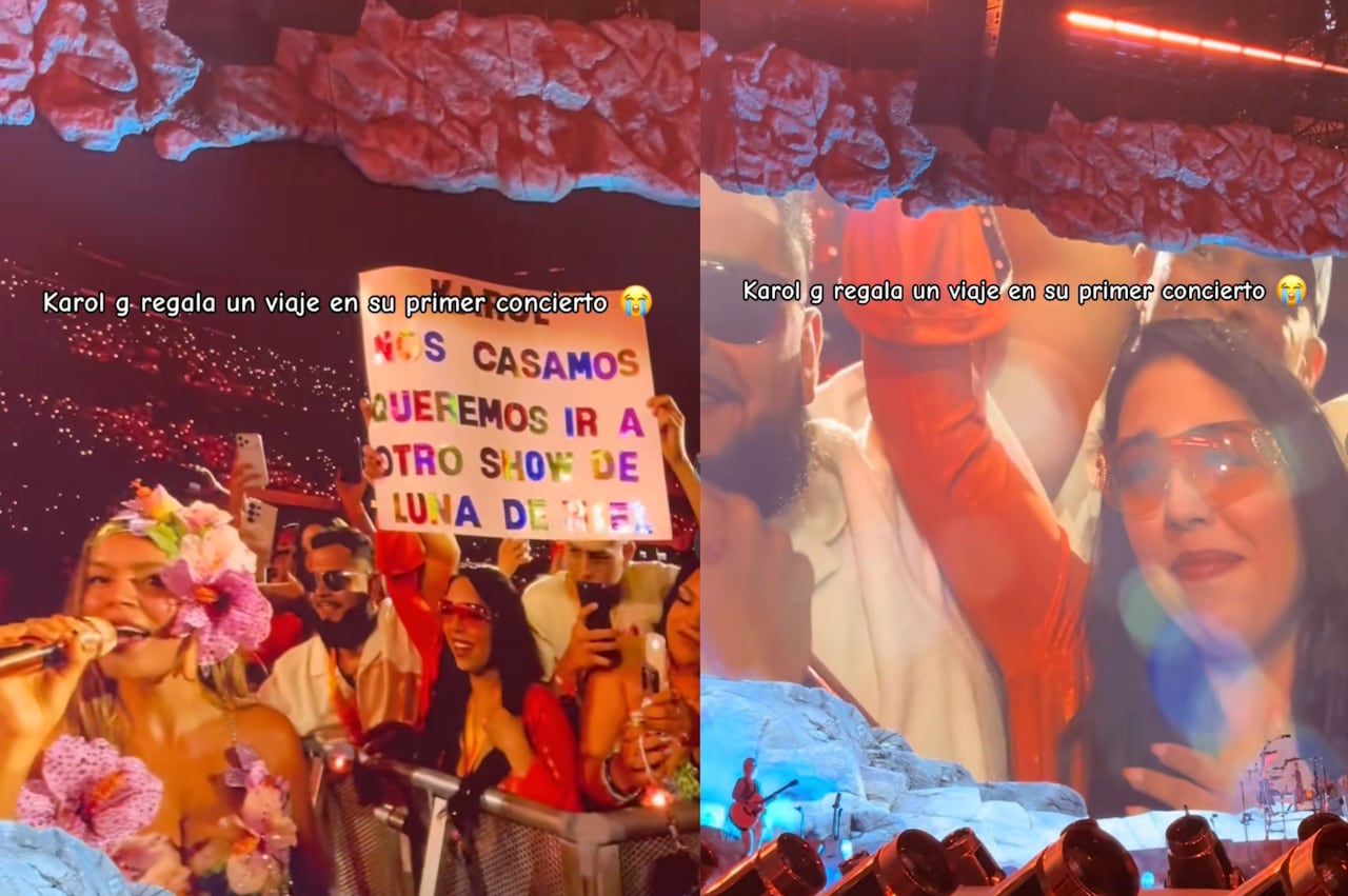 Karol G regaló viaje de luna de miel a pareja de enamorados durante su primer concierto del 'Tropitour'.