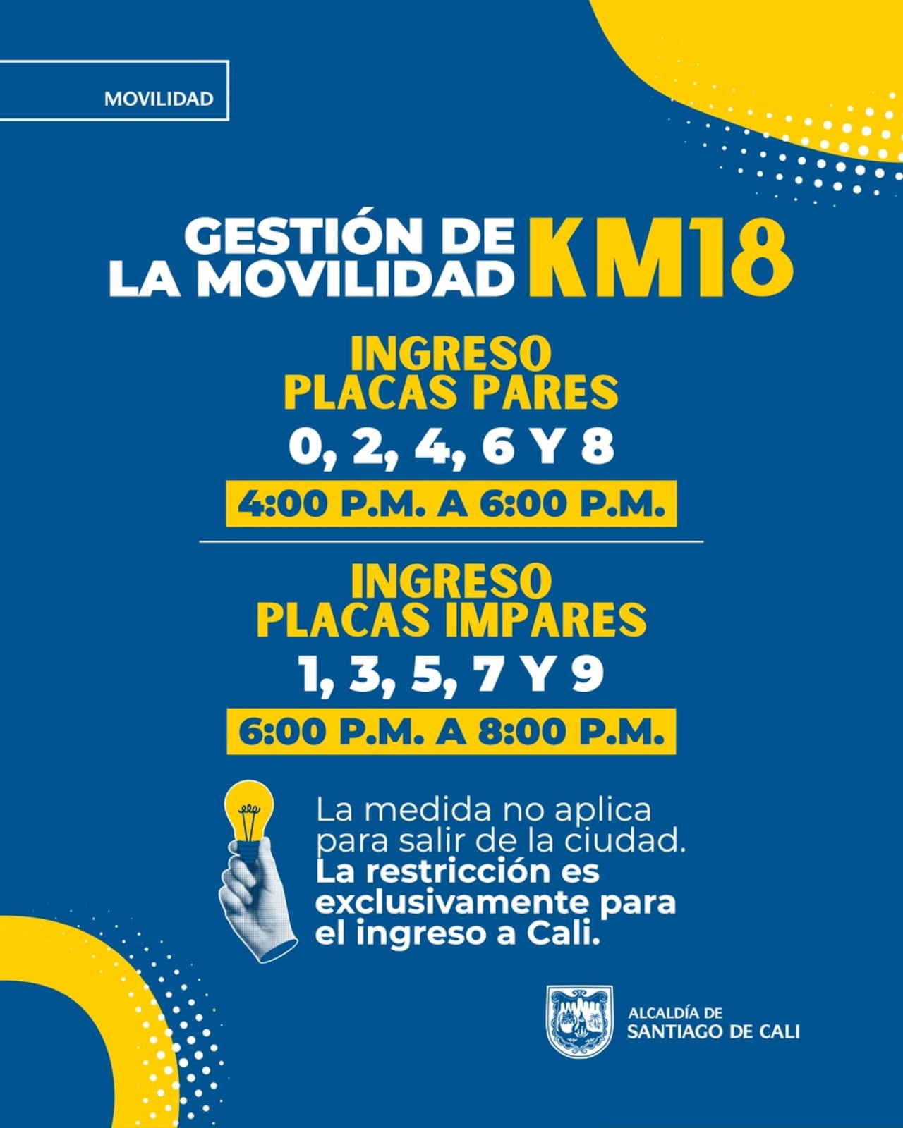 El lunes festivo 17 de agosto se hará gestión de la movilidad en el kilómetro 18.