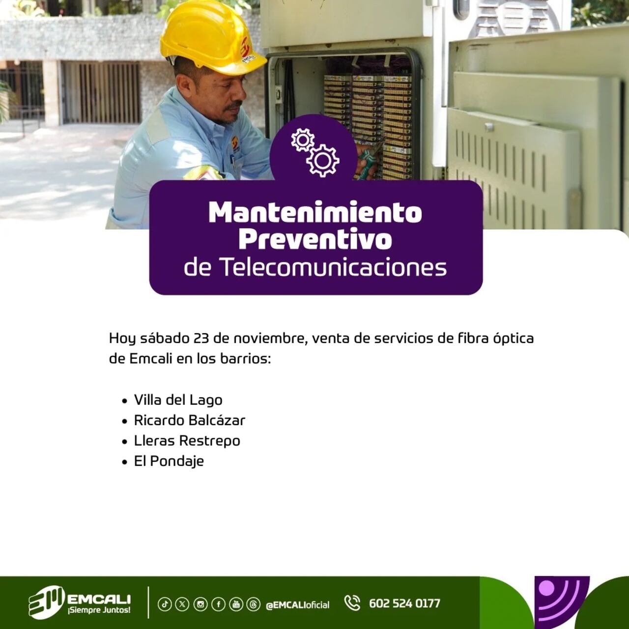 Trabajos de mantenimiento por parte de Emcali en distintos puntos de la ciudad.